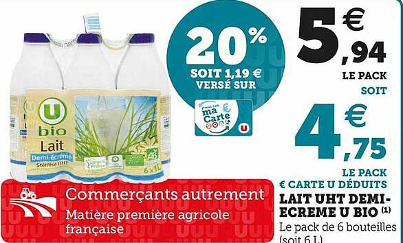 lait uht demi-écrémé u bio