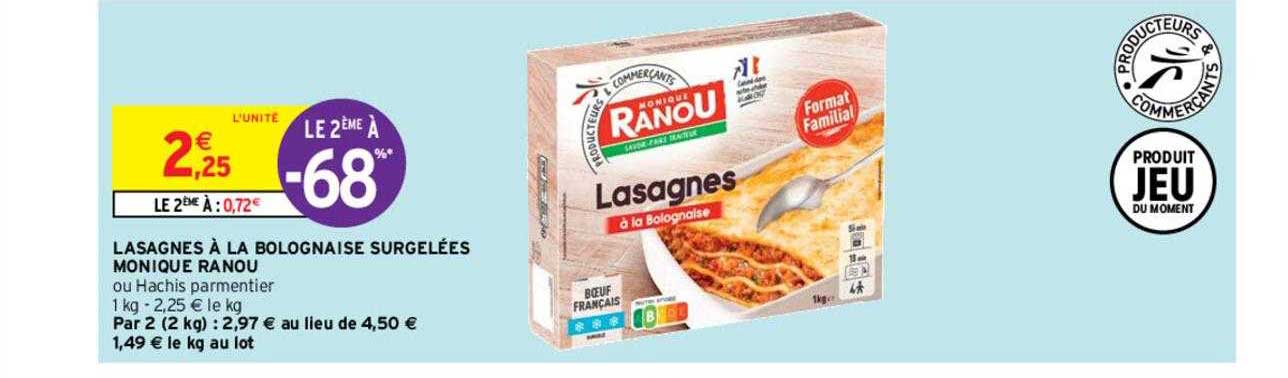 Lasagnes à La Bolognaise Surgelées Monique Ranou