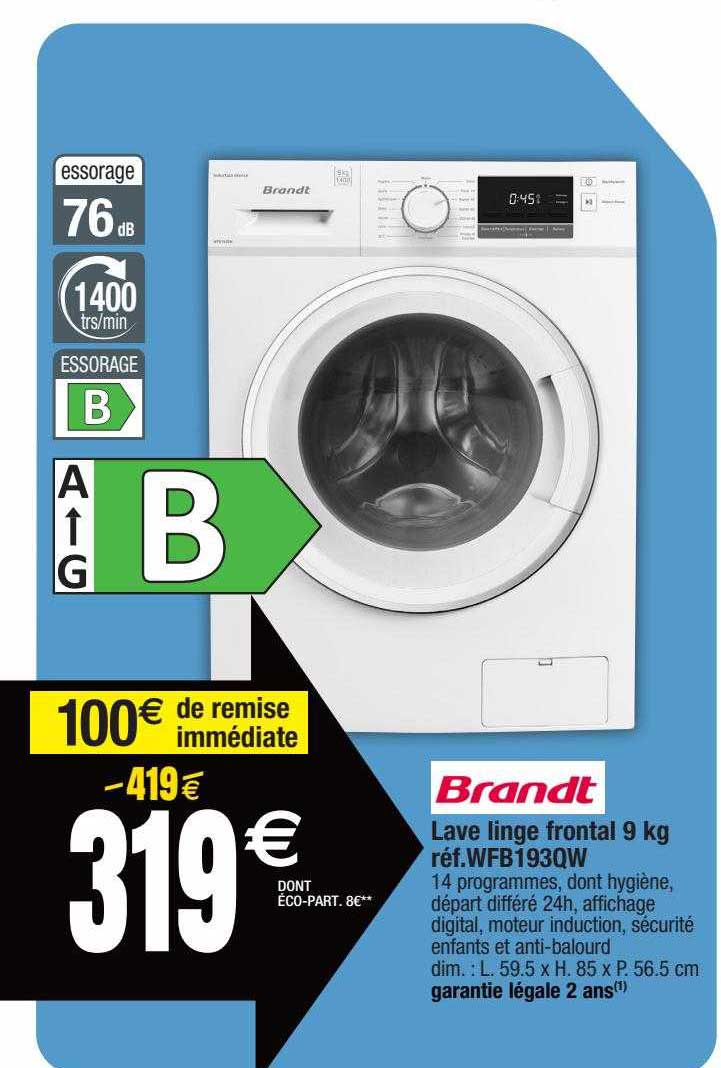 lave linge frontal 9 kg brandt