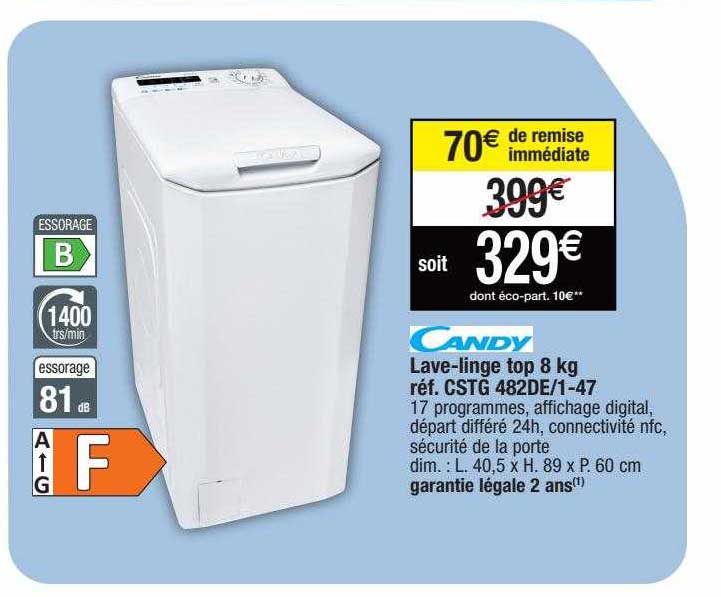 lave-linge top 8 kg candy