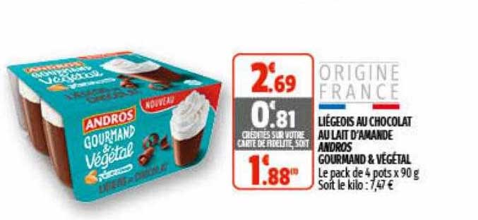 liégeois au chocolat au lait d'amande andros gourmand & végétal