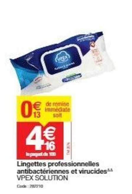 lingettes professionnelles antibactériennes et virucides vpex solution