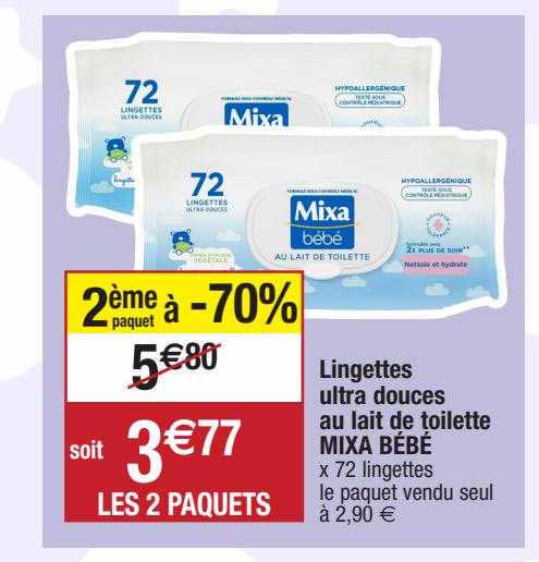 lingettes ultra douces au lait de toilette mixa bébé