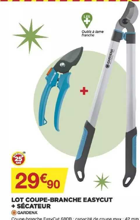 lot coupe-branche easycut + sécateur gardena