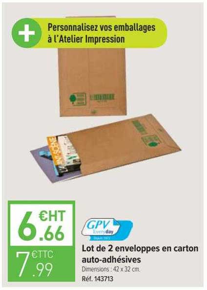 lot de 2 enveloppes en carton auto-adhésives