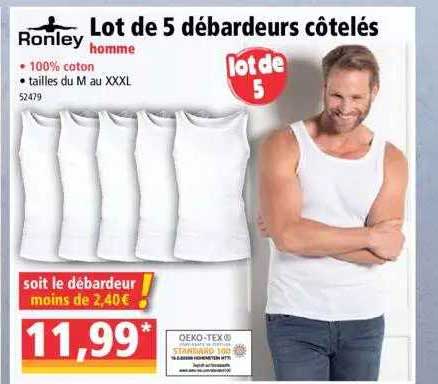 lot de 5 débardeurs côtelés homme ronley
