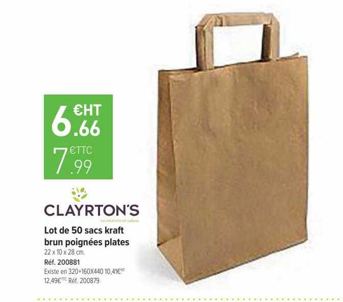 Lot De 50 Sacs Kraft Brun Poignées Plates Clayrton's