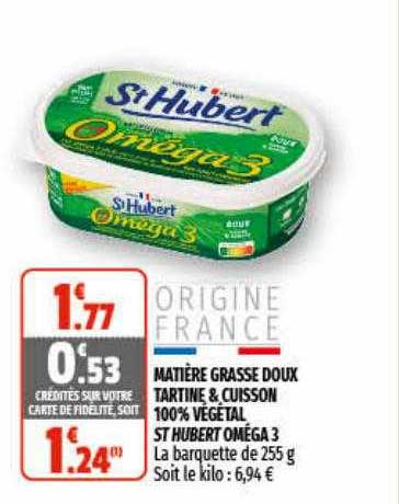 matière grasse doux tartine & cuisson 100% végétal st hubert oméga 3