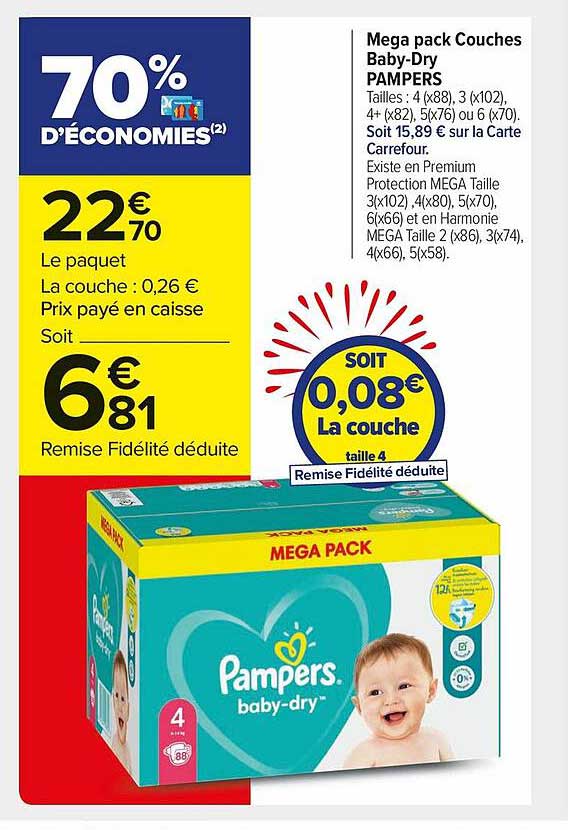 méga pack couches baby-dry pampers