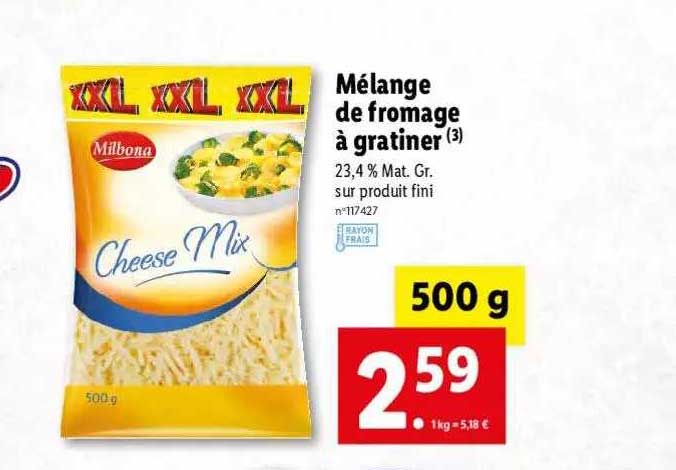 mélange de fromage à gratiner milbona