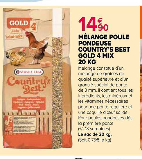 mélange poule pondeuse country's best gold 4 mix 20 kg