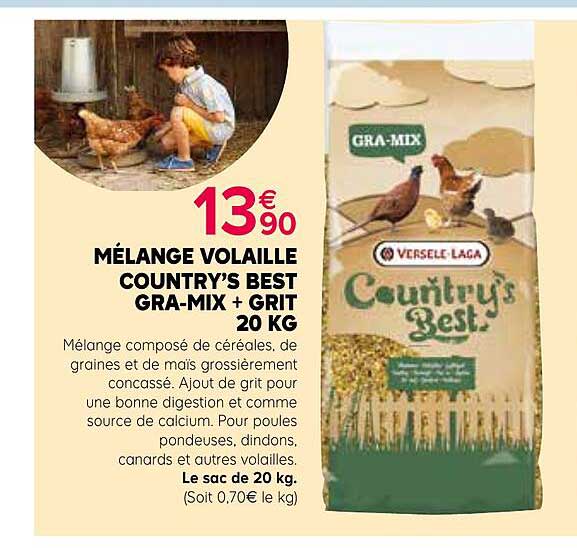mélange volaille country's best gra-mix + grit 20 kg versele laga