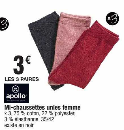 mi-chaussettes unies femme apollo