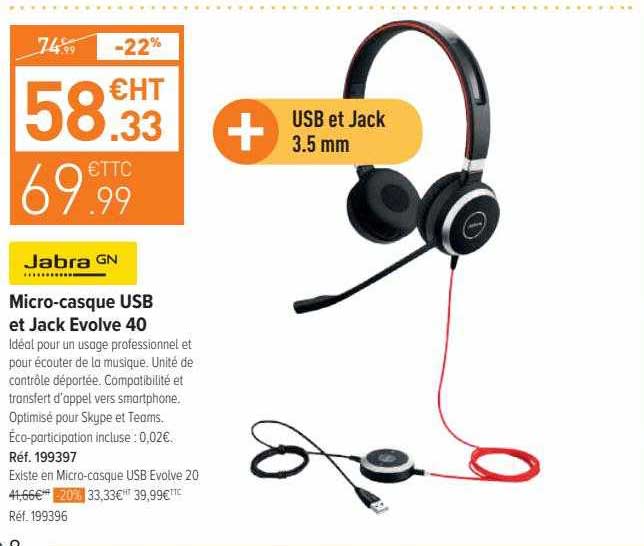 micro-casque usb et jack evolve 40 jabra