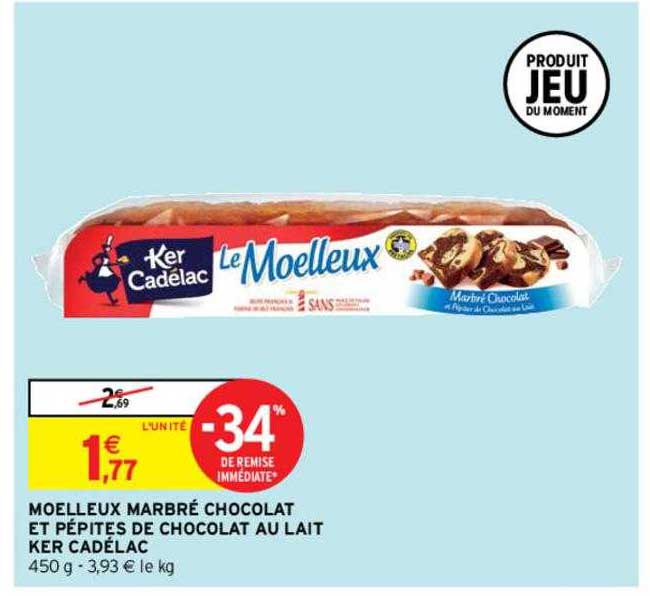 moelleux marbré chocolat et pépites de chocolat au lait ker cadélac