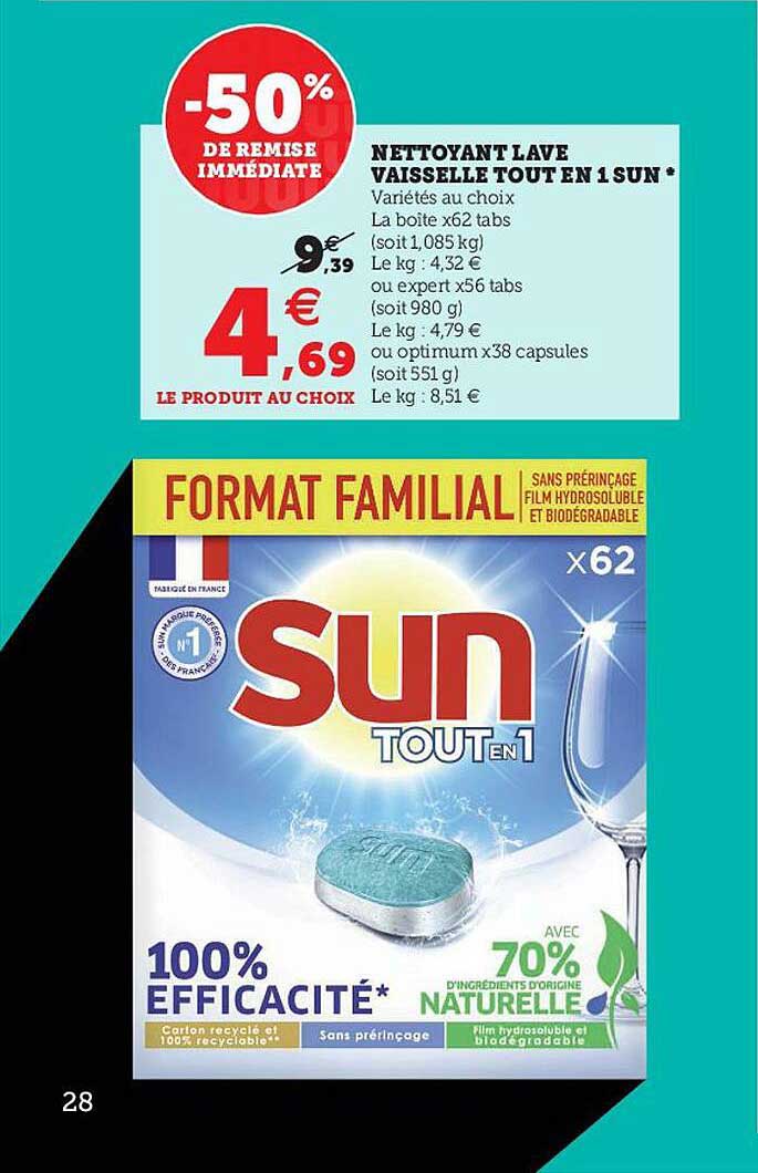 nettoyant lave vaisselle tout en 1 sun