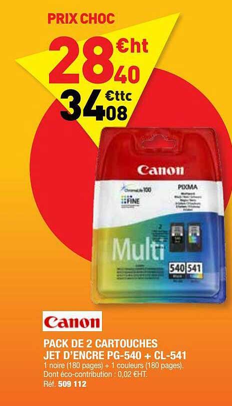 pack de 2 cartouches jet d'encre pg-540 + cl -541 canon