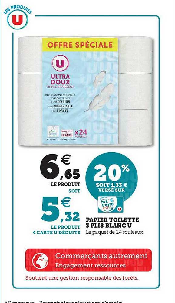 papier toilette 3 plis blanc u