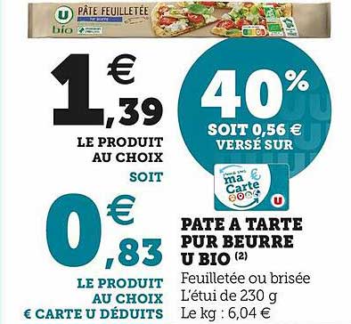 Pâte à Tarte Pur Beurre U Bio