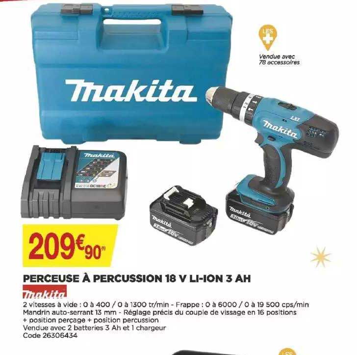perceuse à percussion 18 v li-ion 3 ah makita