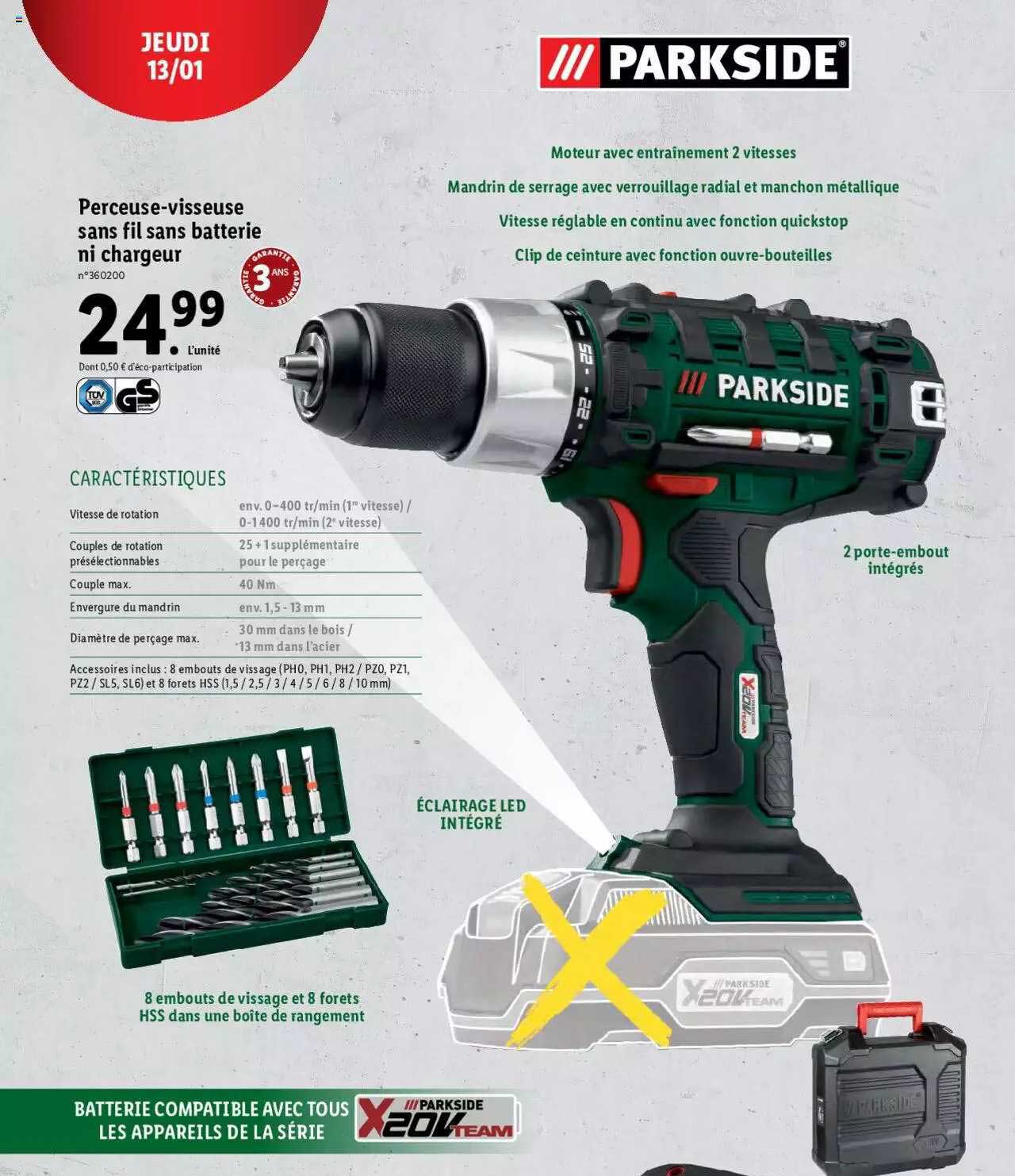 Perceuse-visseuse Sans Fil Sans Batterie Ni Chargeur Parkside