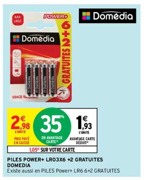 piles power+ lr03x6 + 2 gratuites domédia