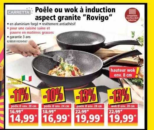 poêle ou wok à induction aspect granite "rovigo" carretta