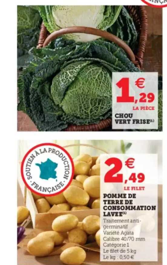 Chou Vert Frisé, Pomme De Terre De Consommation Lavée