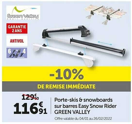 porte-skis & snowoards sur barres easy snow rider green valley