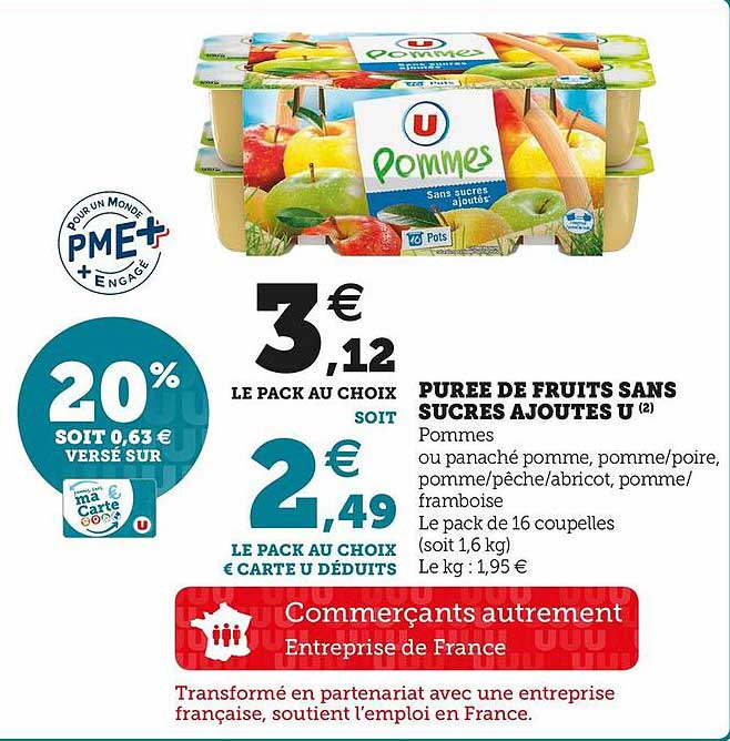 Purée De Fruits Sans Sucres Ajoutés U