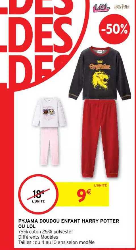 pyjama doudou enfant harry potter ou lol