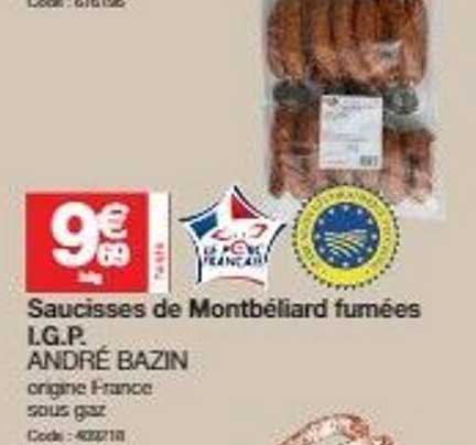 saucisses de montbélaird fumées i.g.p. andré bazin