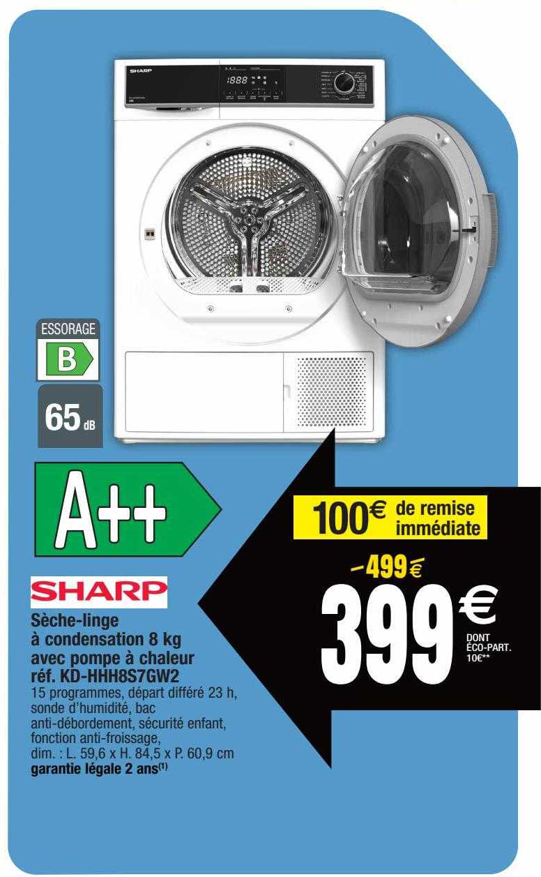 sèche-linge à condensation 8 kg avec pompe à chaleur sharp