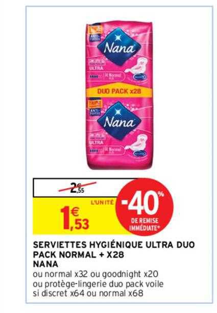 serviettes hygiénique ultra duo pack normal + x25 nana