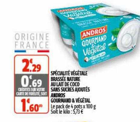 spécialité végétale brassée nature au lait de coco sans sucres ajoutés andros