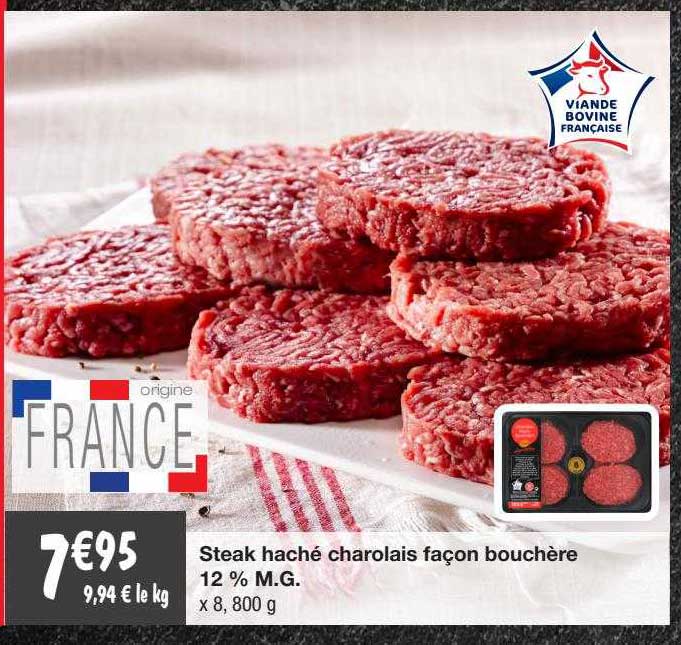 steak haché charolais façon bouchère 12% m.g.