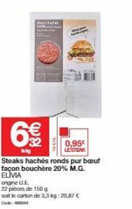steaks hachés ronds pur bœuf façon bouchère 20% m.g.