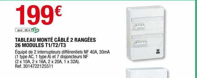 tableau monté câblé 2 rangées 26 modules t1-t2-t3