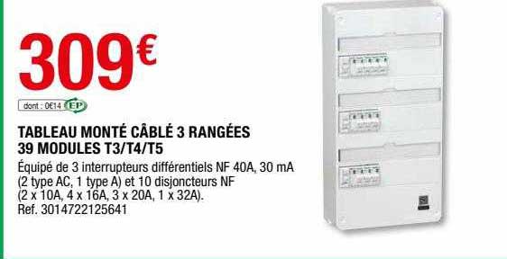 tableau monté câblé 3 rangées 39 modules t3-t4-t5
