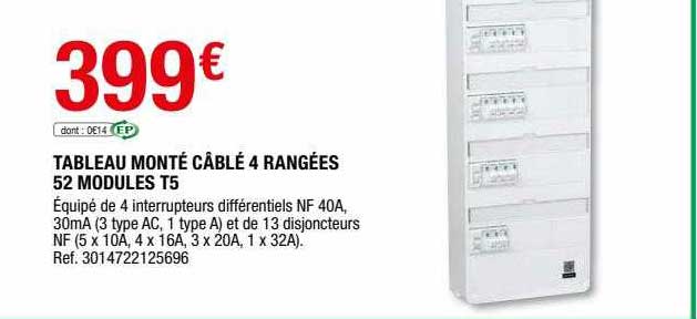 tableau monté câblé 4 rangées 52 modules t5