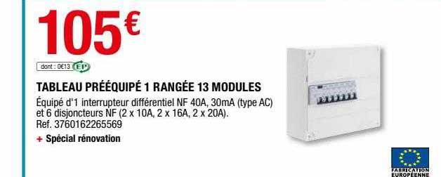 tableau prééquipé 1 rangée 13 modules