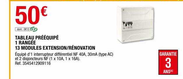 tableau prééquipé 1 rangée 13 modules extension-rénovation