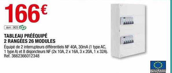 tableau prééquipé 2 rangées 26 modules