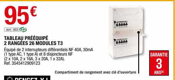 tableau prééquipé 2 rangées 26 modules t3