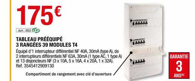 tableau prééquipé 3 rangées 39 modules t4