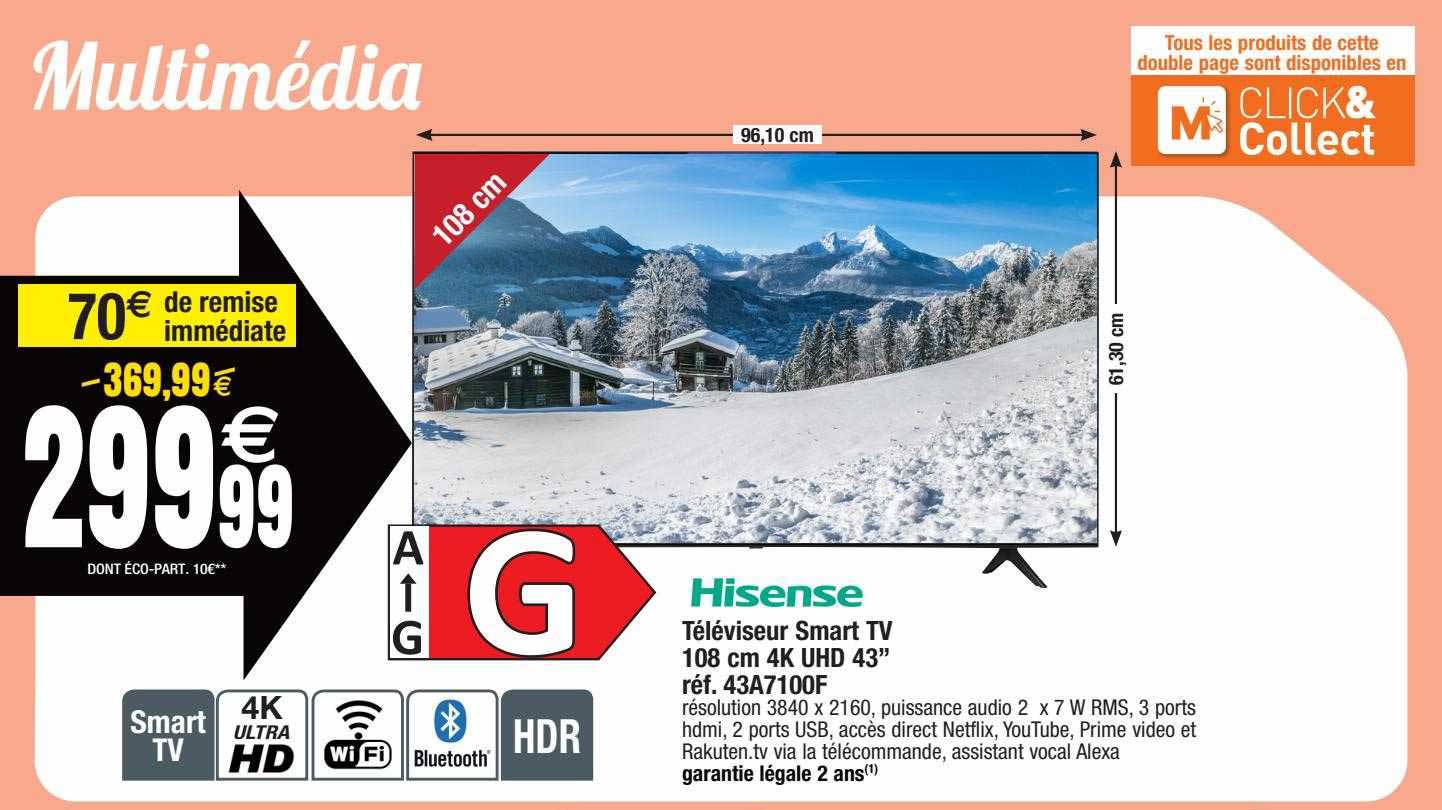 Téléviseur Smart Tv 108 Cm 4k Uhd 43" Hisense