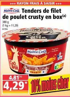 tenders de filet de poulet crusty en box maître coq