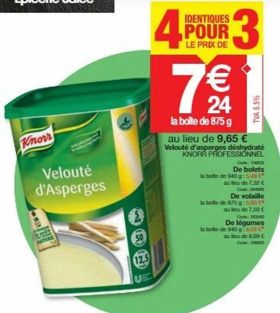 velouté d'asperges déshydraté knorr professionnel, de bolets, de volaille; de légumes