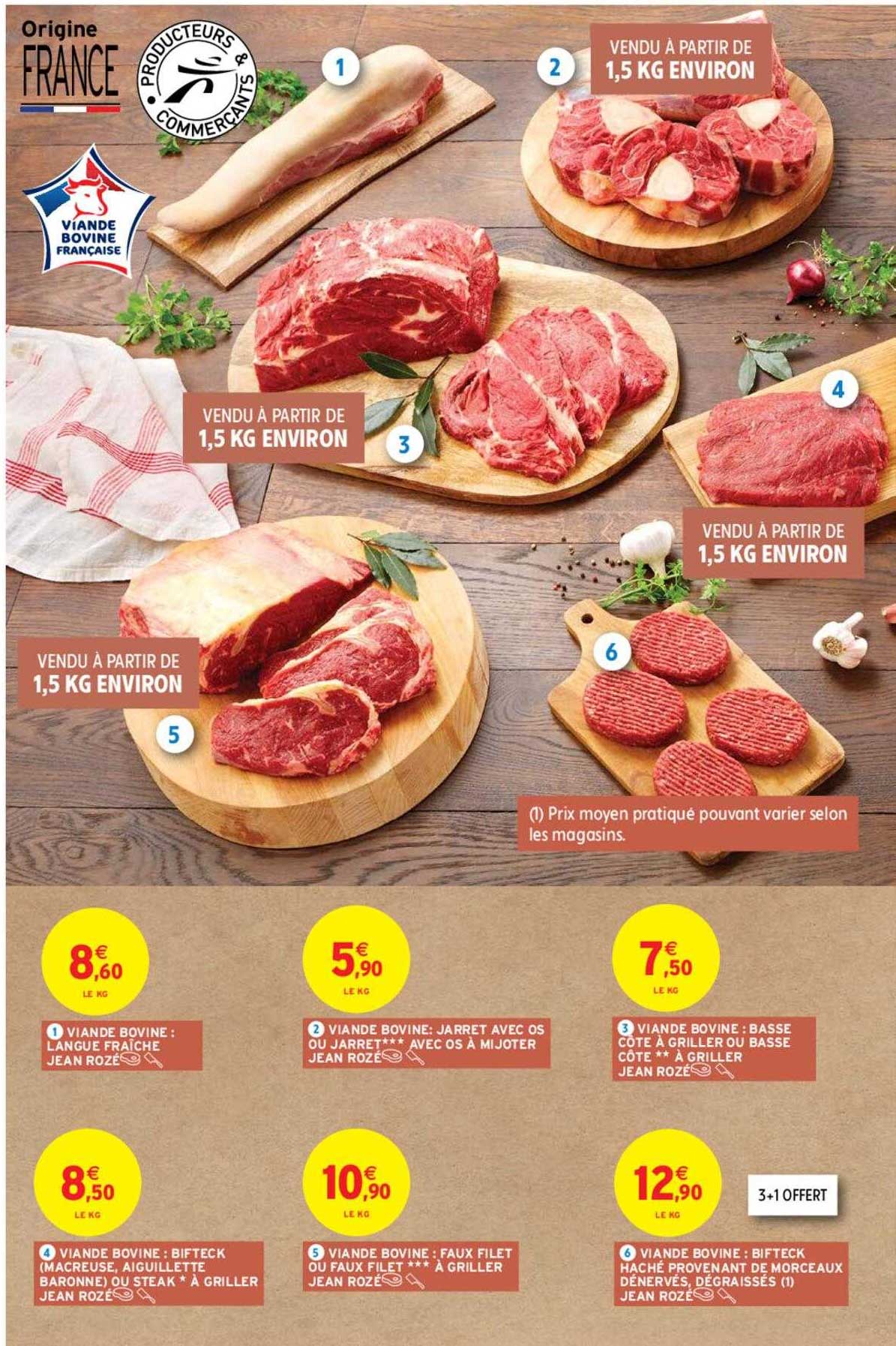 viande bovine : langue fraîche jean rozé, jarret avec os ou jarret *** avec os à mijoter, basse côte à griller ou basse côte ** à griller, bifteck ou steak * à griller, faux filet