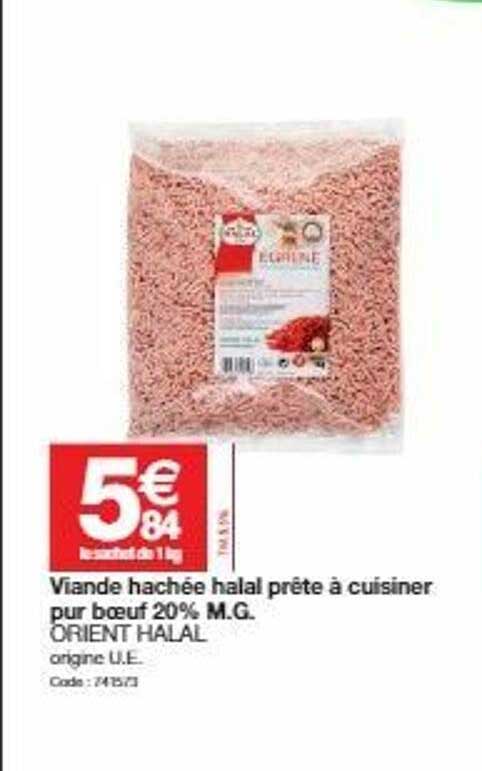 viande hachée halal prête à cuisiner pur bœuf 20% m.g. orient halal